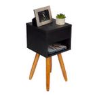 Mesa De Cabeceira Retrô 30Cm Preto Pés Palito Gaveta E Nicho - Fl Decor