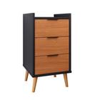 Mesa de Cabeceira Retrô Pés Palito - Jasper - 3 Gavetas - Cor: Preto Com Cinamomo - Lojas K7
