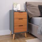 Mesa De Cabeceira Retrô Quarto Mesa Lateral Canto Decorativo Toni 3 Gavetas Cinza Com Cinamomo G2 Plus