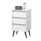 Mesa de Cabeceira Retrô Wood 3 Gavetas Branco Quarto EJ Móveis