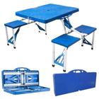 Mesa De Camping Azul Com 4 Bancos Portátil Maleta - Importway