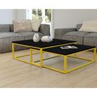 Mesa de Centro Industrial Duo Catarina Tampo Preto Base Ferro Amarelo