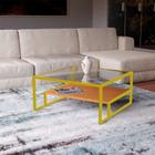 Mesa de Centro Industrial Toledo Canela Tampo Vidro Base Ferro Amarelo - NEW GREEN