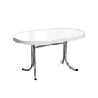 Mesa de Cozinha Extensível Oval Mascavo Branca e Cromada 137 cm