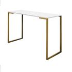 Mesa De Escritório Computador 90cm Stan Industrial Ferro Dourado MDF Branco - Ahz Móveis