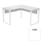 Mesa de Escritório em L Pé Tubular PE25 em MDP 145 x 145 x 60 cm Nogueira CasaBlanca e Base Branca