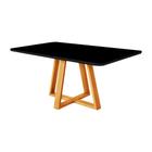 Mesa de Jantar 120x90 Tampo Mdf/vidro para 4 Lugares Pés Madeira Maciça Pérola - Mel/preto