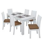 Mesa de Jantar 200x90 com 6 Cadeiras Athenas Branco/Corino Caramelo - Móveis Lopas