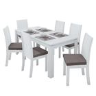Mesa de Jantar 200x90 com 6 Cadeiras Athenas Branco/Veludo Capuccino - Móveis Lopas