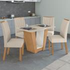 Mesa de Jantar 4 Lugares Apogeu com Vidro Amêndoa Clean/Off White/Linho Rinzai Bege - Móveis Lopas