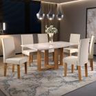 Mesa de Jantar 6 Lugares Belinda com Vidro Mel/Nude/Off White - Viero Móveis