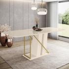 Mesa de Jantar 8 Lugares 2m Tampo MDF e Vidro Canto Arredondado Andy Henn