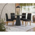 Mesa de jantar Ambiente Isis 120x120 cm com Vidro Preto e 4 Cadeiras Ana Ype Veludo Preto New Ceval