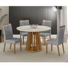 Mesa de Jantar Ambiente Rose Cinamomo Off White com 4 Cadeiras Lara Linho Prata - Valdemóveis