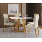 Mesa de Jantar Ambiente Sarah 120x80 cm com Vidro Ype Off White e 4 Cadeiras Mariana Ype Veludo Nude New Ceval