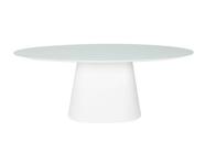 Mesa de Jantar Cone Oval 160x90 cm Tampo Laca Branca + Vidro Base Branca