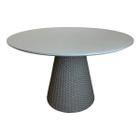 Mesa De Jantar Cone Redonda 130cm Tampo Laqueado Cinza + Vidro Base Corda Náutica Cinza