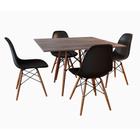 Mesa de Jantar Eames Eiffel Amêndoa Quadrada 90cm com 4 Cadeiras Pretas