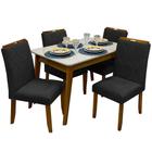 Mesa de Jantar Elegance 120x80 COM Vidro 4 Cadeiras California JCM Cor Cinamomo Off White Preto - Estrela Móveis