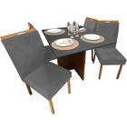 Mesa de Jantar Helo 90x90cm em Veludo com 4 Cadeiras California Poliman Cor Mel Grafite com Assento Grafite