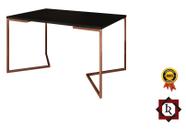 Mesa de Jantar Industrial Base De Ferro Cobre em V Tampo 137x90 Preto - Império Roma