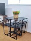 Mesa De Jantar Industrial Quadrada 4 Banquetas Preto/branco