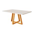 Mesa de Jantar Luxo 120x90 Tampo Mdf/vidro para 4 Lugares Pés Madeira Maciça Pérola - Mel/off White - WEB HOLZ