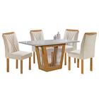 Mesa de Jantar Marselha 120x90cm com 4 Cadeiras Cel Móveis Cor Cinamomo Off White - Estrela Móveis