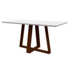 Mesa De Jantar Para 4 ou 6 Lugares Tampo Retangular Com Vidro 1,60m Lectus Madeira Maciça Cor Amendoa Off White New Ceval