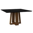 Mesa De Jantar Para 6 Lugares 1,35m Tampo Chanfrado Com Vidro Valencia Cor Imbuia Preto New Ceval