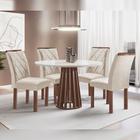 Mesa de Jantar Redonda 100cm Kansas Chocolate/off White com 4 Cadeiras Estofadas Arthus - Suede Cru - LAZARINI