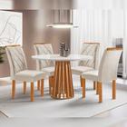 Mesa de Jantar Redonda 100cm Kansas Cinamomo/off White com 4 Cadeiras Estofadas Arthus - Suede Cru