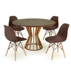 Mesa de Jantar Redonda Cecília Amadeirada Natural 120cm com 4 Cadeiras Eames Eiffel - Marrom