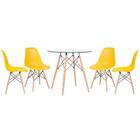Mesa de jantar redonda com tampo de vidro Eames 80 cm + 4 cadeiras Eiffel DSW