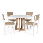 Mesa de Jantar Redonda Montreal Bran/Jade com 4 Cadeiras Estofadas Ella Branco/Bege