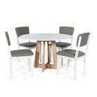Mesa de Jantar Redonda Montreal Bran/Jade com 4 Cadeiras Estofadas Ella Branco/Cinza