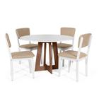 Mesa de Jantar Redonda Montreal Bran/Nor com 4 Cadeiras Estofadas Ella Branco/Bege