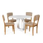 Mesa de Jantar Redonda Montreal Branca com 4 Cadeiras Estofadas Ella Bege