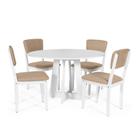 Mesa de Jantar Redonda Montreal Branca com 4 Cadeiras Estofadas Ella Branco/Bege