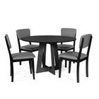 Mesa de Jantar Redonda Montreal Preta com 4 Cadeiras Estofadas Ella Preto/Cinza Escuro