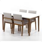 Mesa de Jantar Retangular Luiza 160cm Branca com 4 Cadeiras Estofadas Isabela - Bege
