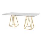 Mesa de Jantar Retangular Milão Off White 2M com Base Metal Dourado