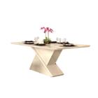 Mesa De Jantar Retangular Zoe Com Tampo Chanfrado Canto Arredondado E Com Vidro 200x100cm Creme DJ Moveis