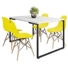 Mesa de Jantar Rivera Industrial Branco F01 com 04 Cadeiras Eiffel Charles Eames Amarelo - Lyam Decor