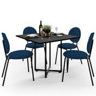 Mesa de Jantar Rivera Preto 90cm com 04 Cadeiras Industrial Évora F01 Suede Azul Marinho - Lyam