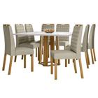 Mesa de jantar Treviso 135x135 cm com Vidro Ype Off White e 8 Cadeiras Mariana Ype Veludo Nude New Ceval