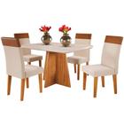 Mesa de Jantar Viena 120x90cm com 4 Cadeiras Turim Tecido Linho Viero Cor Mel Off White com Tecido Bege