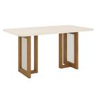 Mesa De Jantar Yara 160 Cm Canto Arredondado Com Vidro Nature Off White - Henn