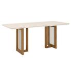 Mesa de Jantar Yara 200 cm Canto Arredondado com Vidro Nature Off White - Henn