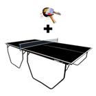 MESA DE PING PONG MDP 15mm 1087 KLOPF COR PRETA C/ RODAS, SUPORTE E REDE + KIT Raquetes e Bolinhas 5055